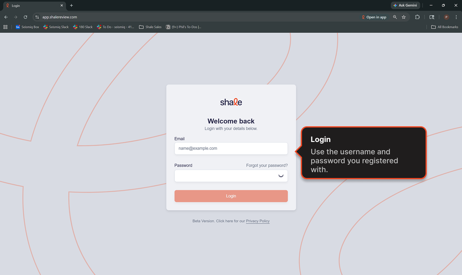 Login screen
